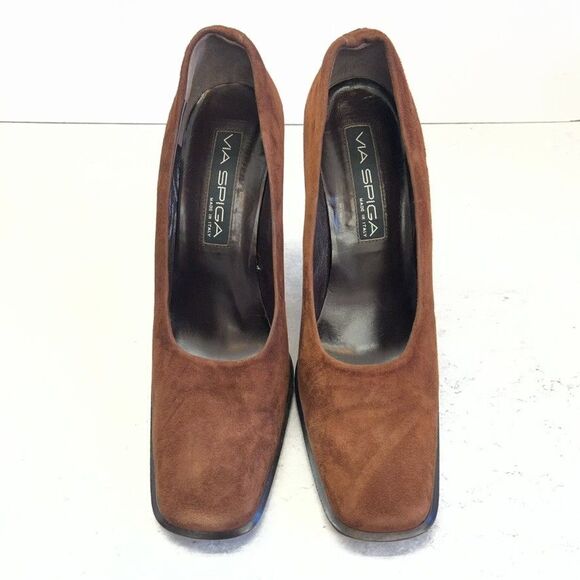 Via Spiga Square Toe Brown Suede Tortoise Lucite Heel Pumps Womens Size 10M - Picture 3 of 12